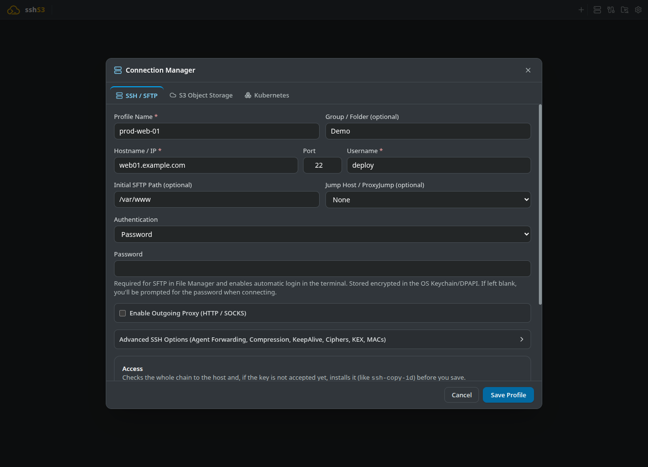 SSH Profile Form