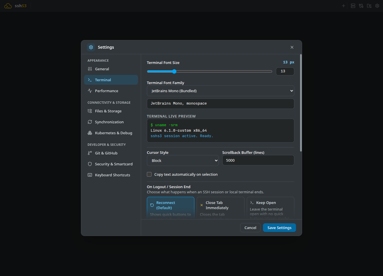 Terminal Settings