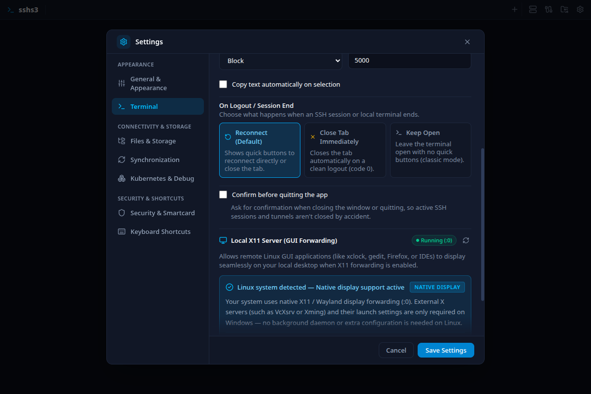 Terminal Settings Details